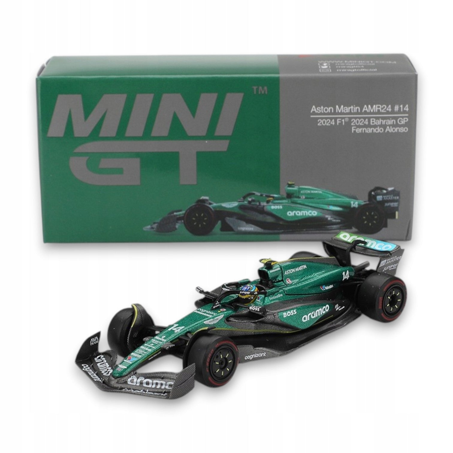 Mini GT - 1:64 Aston Martin AMR24 #14 F. Alonso 2024 F1 2024 Bahrain GP